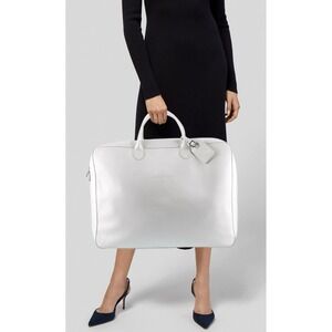 Longchamp‎ White Leather Weekender Travel Bag Luggage Duffle Overnight
